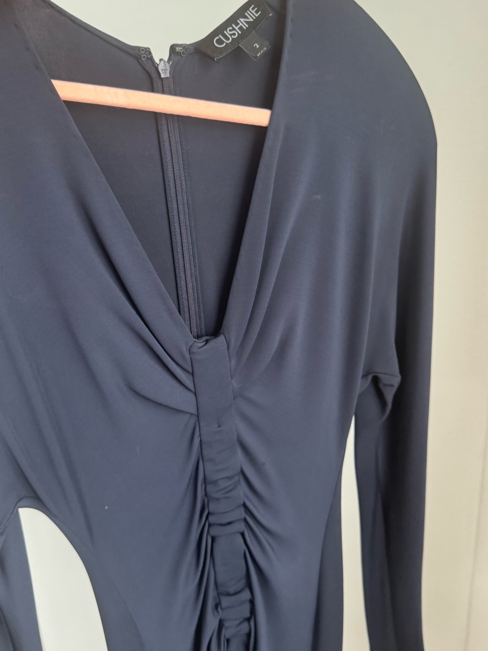 Cushnie Navy Ruched V-Neck Long Sleeve Tunic
